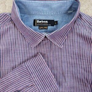 Barbour Shirt Long Sleeve Button-Up Purple Stripe Cotton Casual Classic Size L